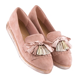Bestelle Suede loafers with fringes pink 1