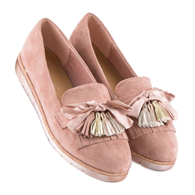 Bestelle Suede loafers with fringes pink 1