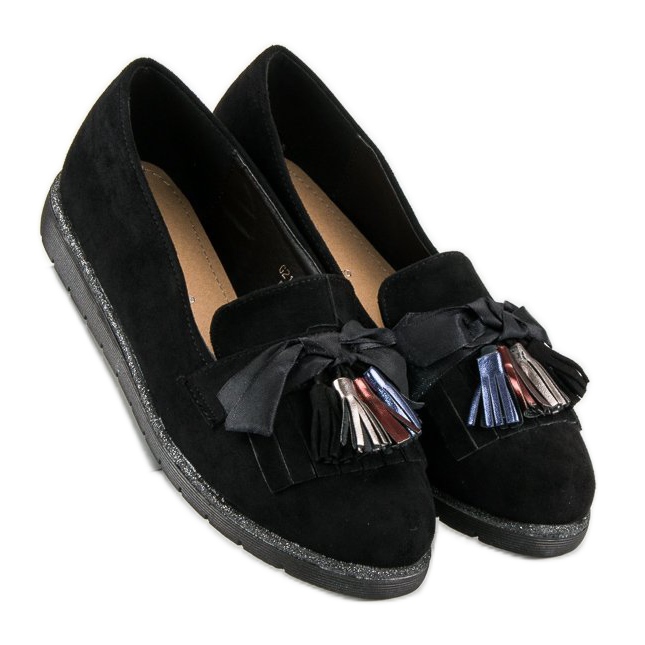 Bestelle Suede loafers with fringes black 2