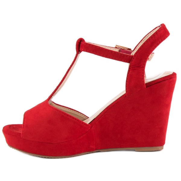 Bella Star Suede wedge sandals red 1