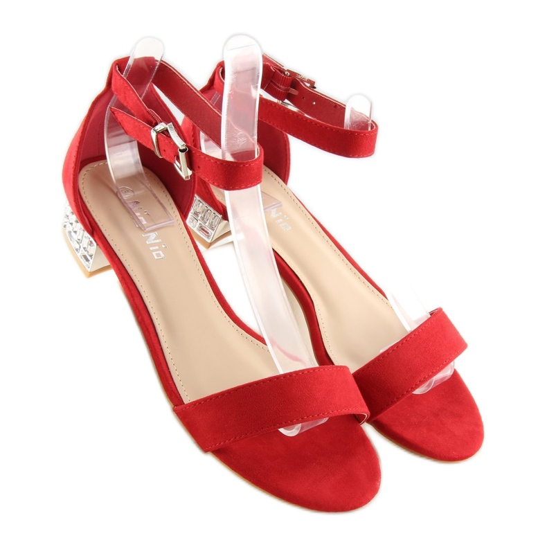 High-heeled sandals with crystals 99-78 red 2