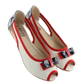 Open toe white ballerinas D314 WHITE / NAVY 1