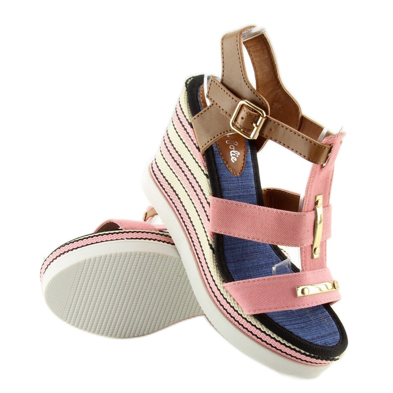 Pink YQ05 Pink wedge sandals 1