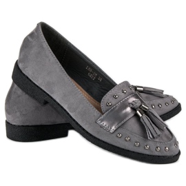 Gray fringed loafers grey 2