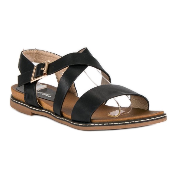 Bello Star Flat sandals with a buckle black 1