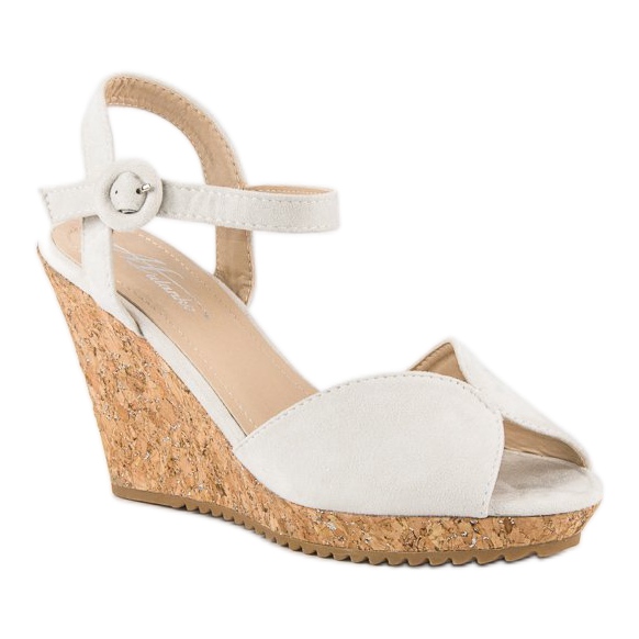 Sandals on a cork wedge heel grey 1