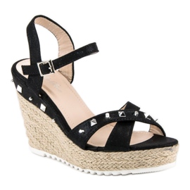 Bello Star Wedge espadrilles with rhinestones black 1