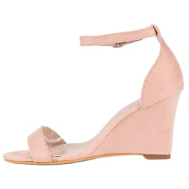 Suede wedge sandals pink 2