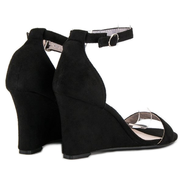 Suede wedge sandals black 1