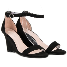 Suede wedge sandals black 2