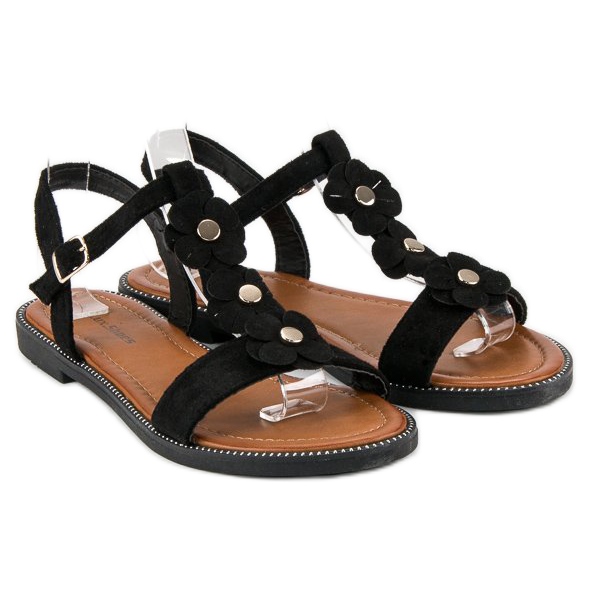 L. Lux. Shoes Suede flat sandals black 1