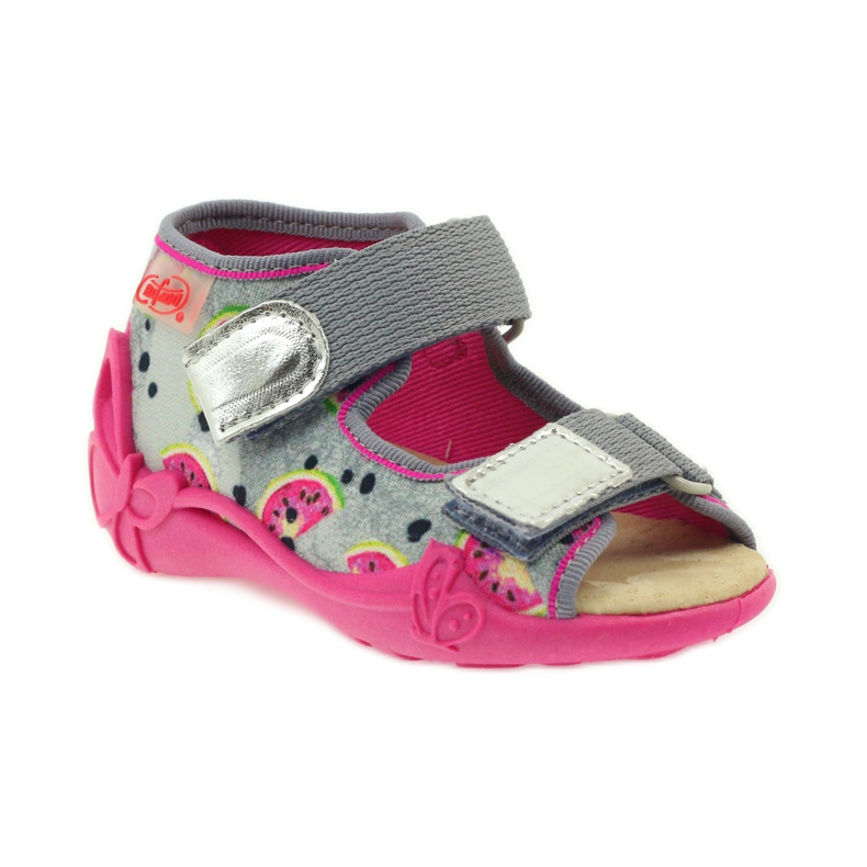 Slippers, Velcro sandals, Befado 242p080 grey pink 1