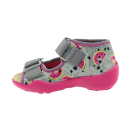 Slippers, Velcro sandals, Befado 242p080 grey pink 2