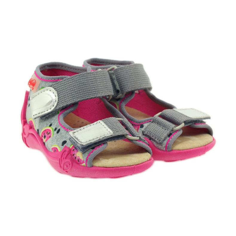 Slippers, Velcro sandals, Befado 242p080 grey pink 4