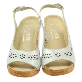 Gregors Women's metallic leather sandals for silver wedges 709 4