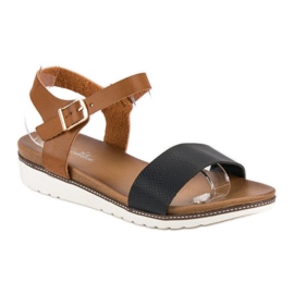 Licean Flat sandals with a buckle brown 1
