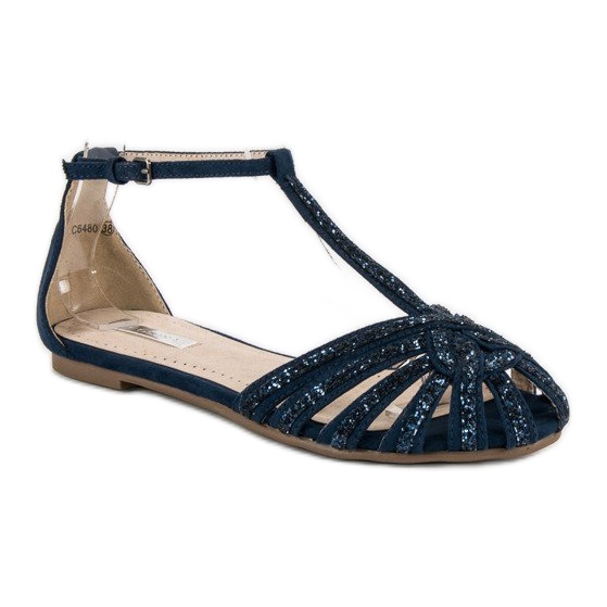 Corina Navy sandals with glitter blue 1