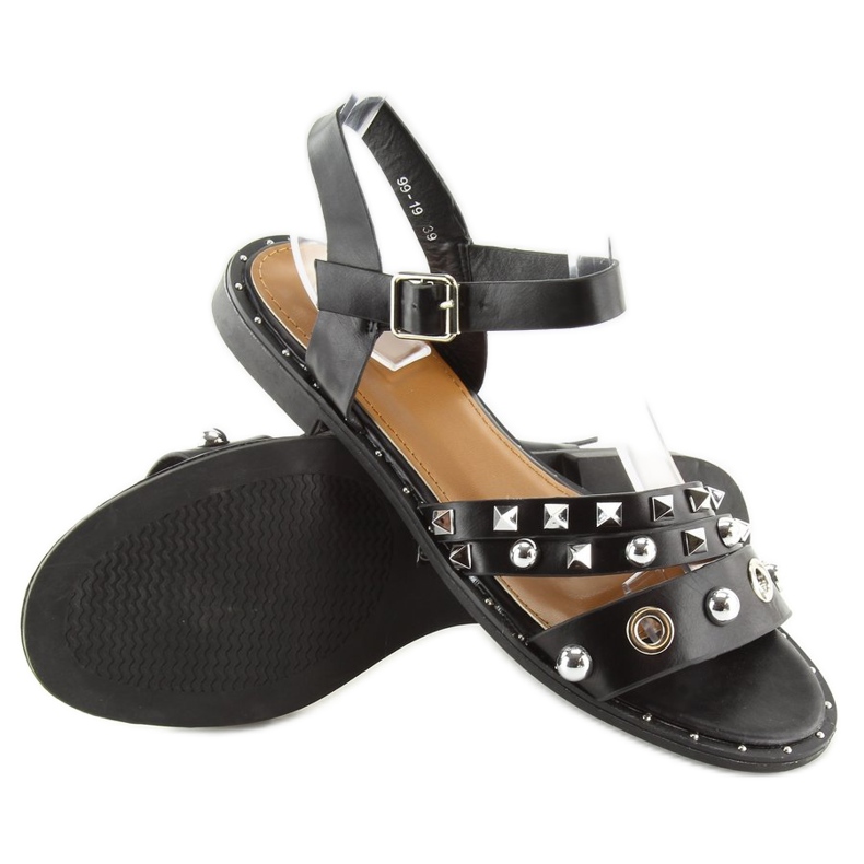 Black sandals on a flat sole 99-19 1