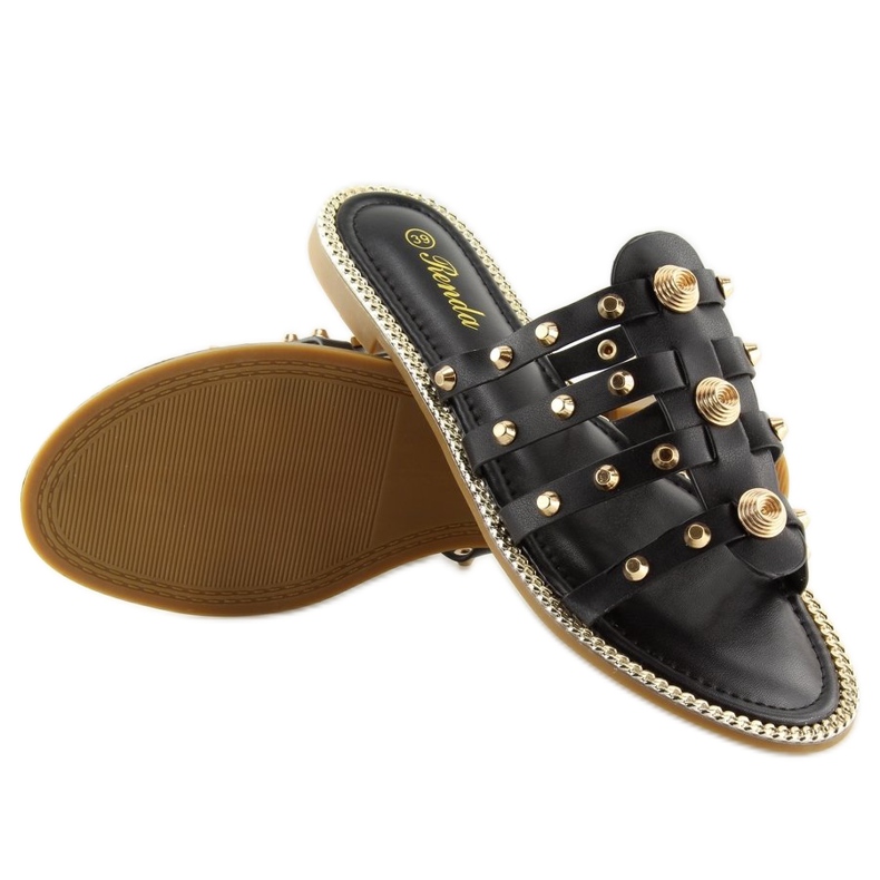 Black slippers with studs 99-41 Black 1