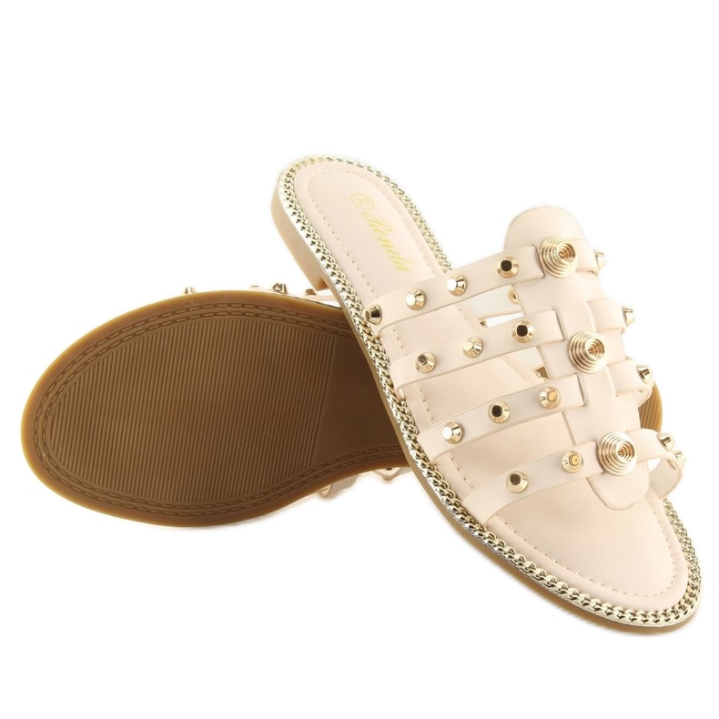 Beige slippers with studs 99-41 Beige 1