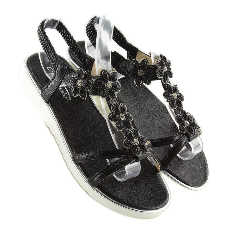 Comfortable sandals with flowers black 127-58 Black 1
