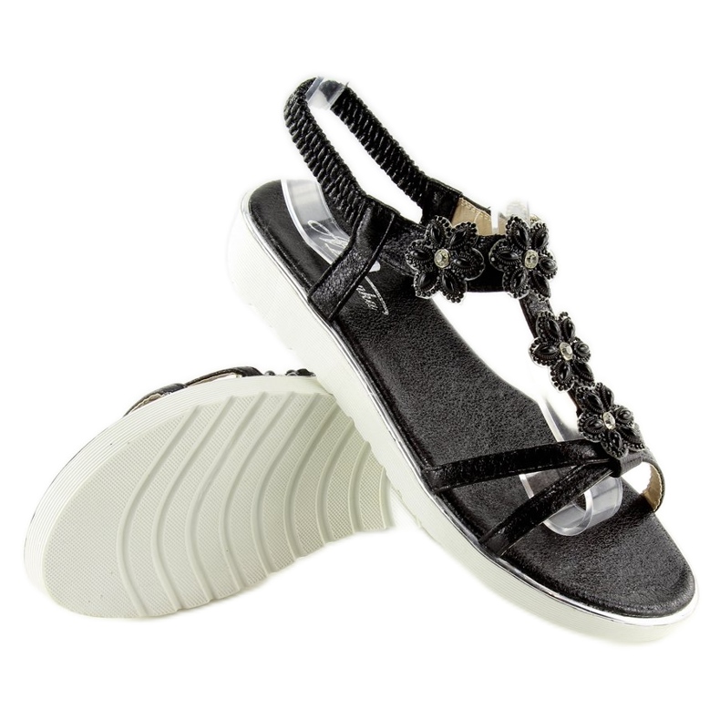 Comfortable sandals with flowers black 127-58 Black 2