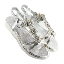 Comfortable sandals with flowers, silver 127-58 Silver grey 1