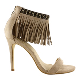 Ethnic pattern sandals with fringes GD-16-5247 Beige 1