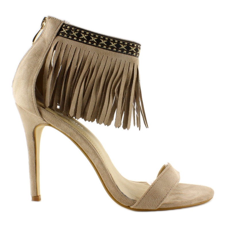 Ethnic pattern sandals with fringes GD-16-5247 Beige 1