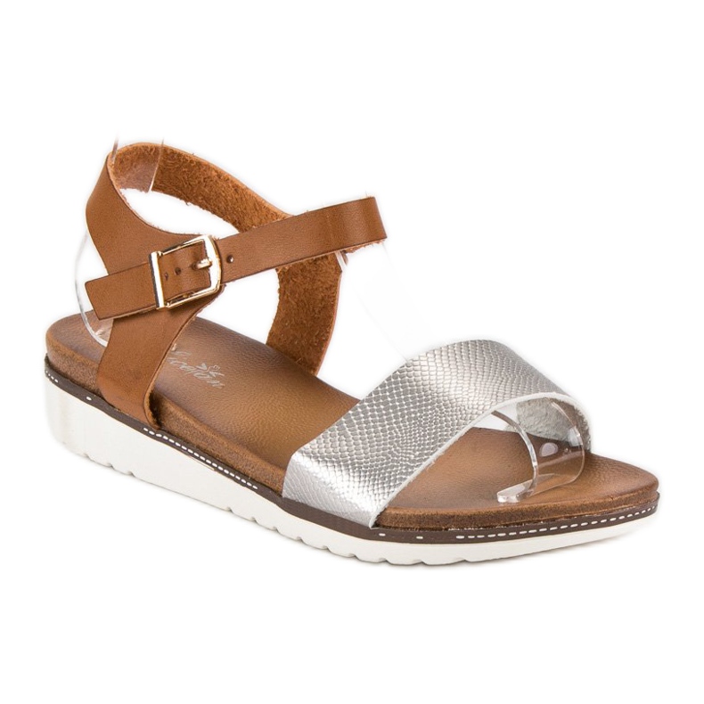 Licean Flat sandals with a buckle brown grey 1