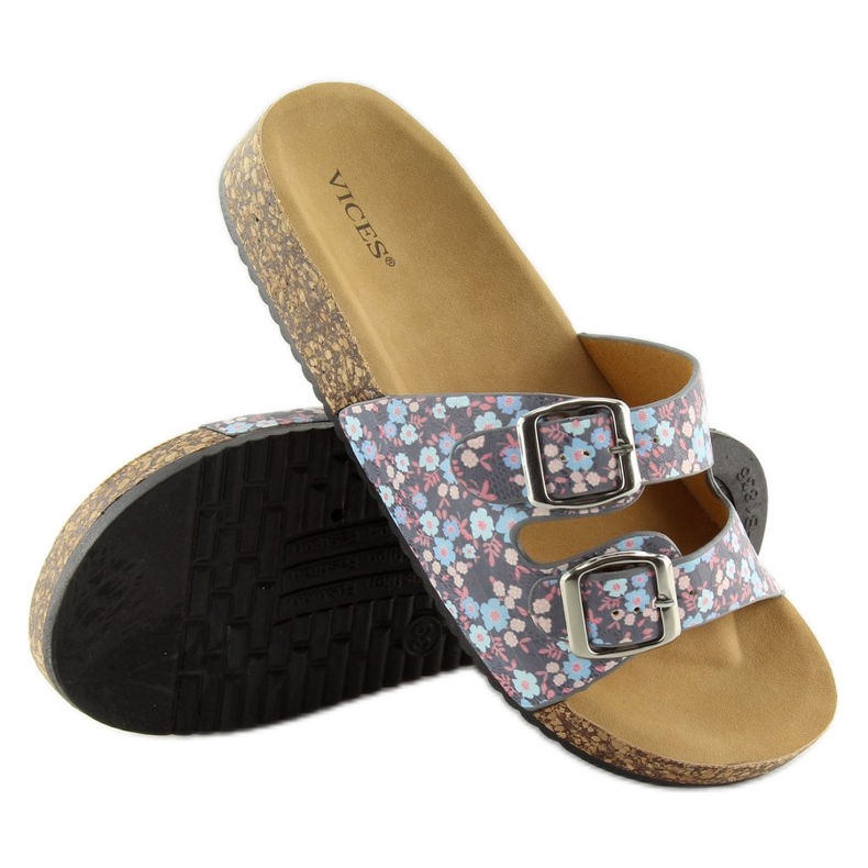 Gray cork sole slippers 6231 blue 1