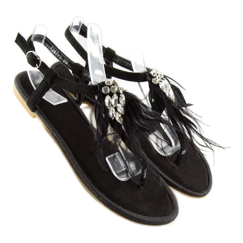 Black sandals with feathers 7267 Black 2