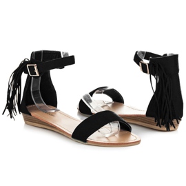Abloom Suede sandals with fringes black 1