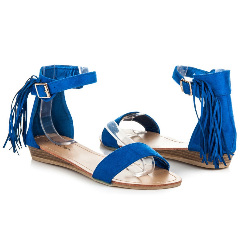 Abloom Suede sandals with fringes blue 1