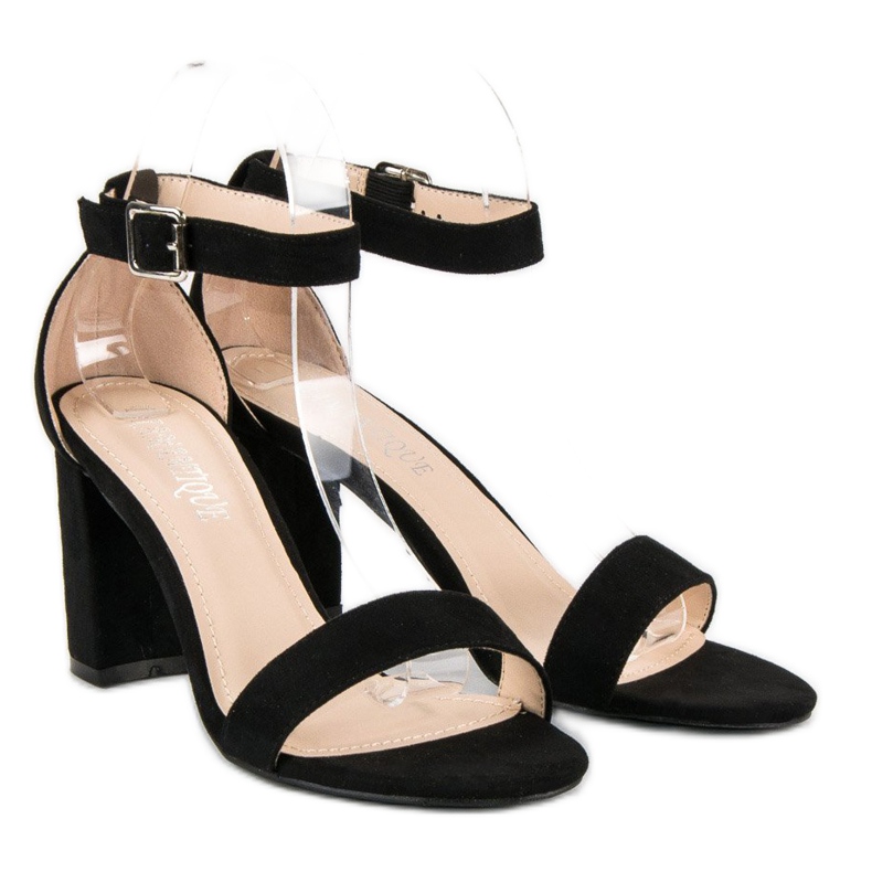 Diamantique Suede sandals on a post black 1