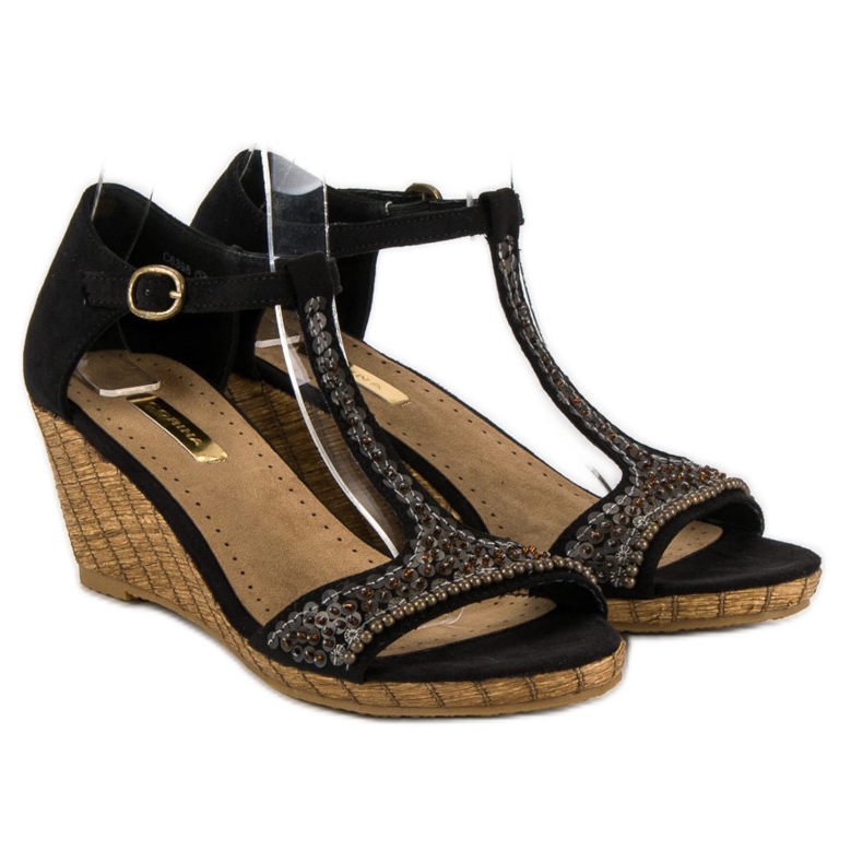 Corina Black Sandals On Wedge 1