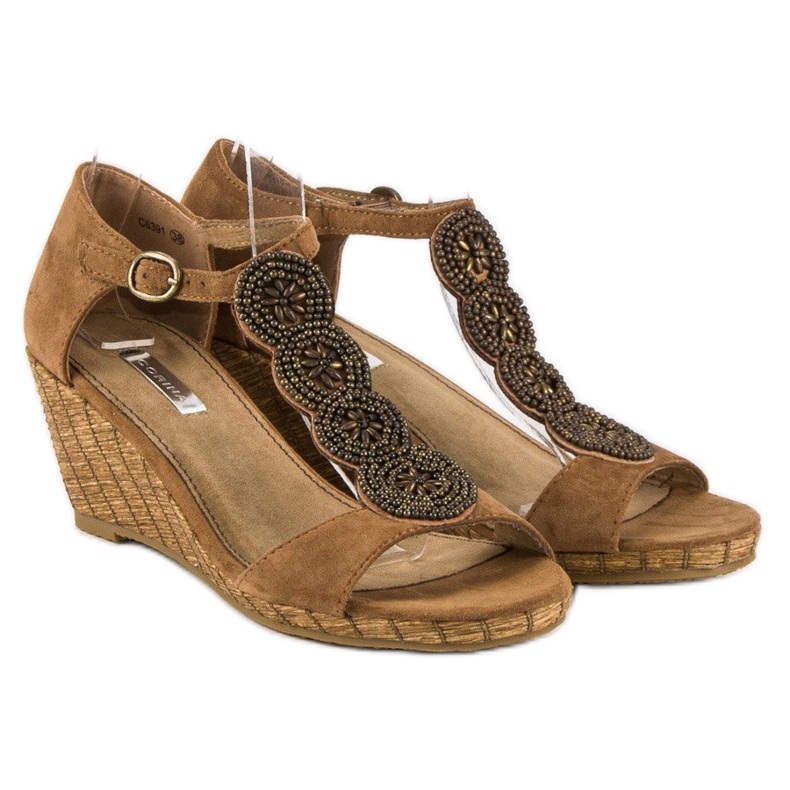 Corina Decorative wedge sandals brown 1