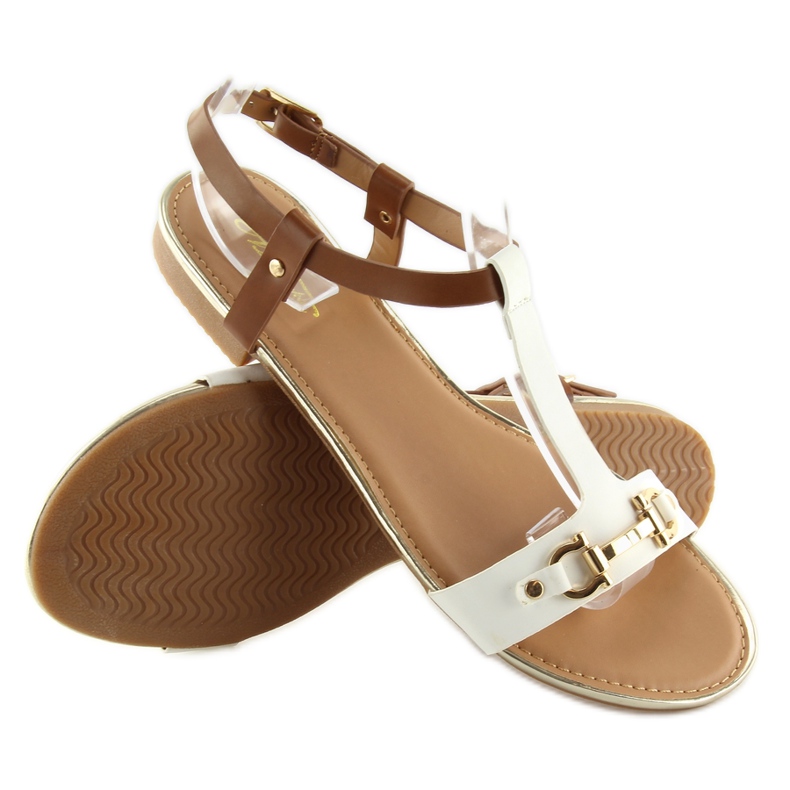 White sandals on a flat sole 9871 White 1