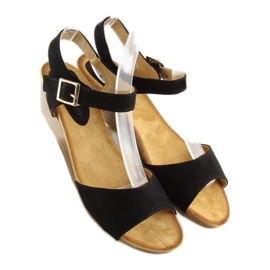 Black sandals on a low wedge heel LS-89015 2