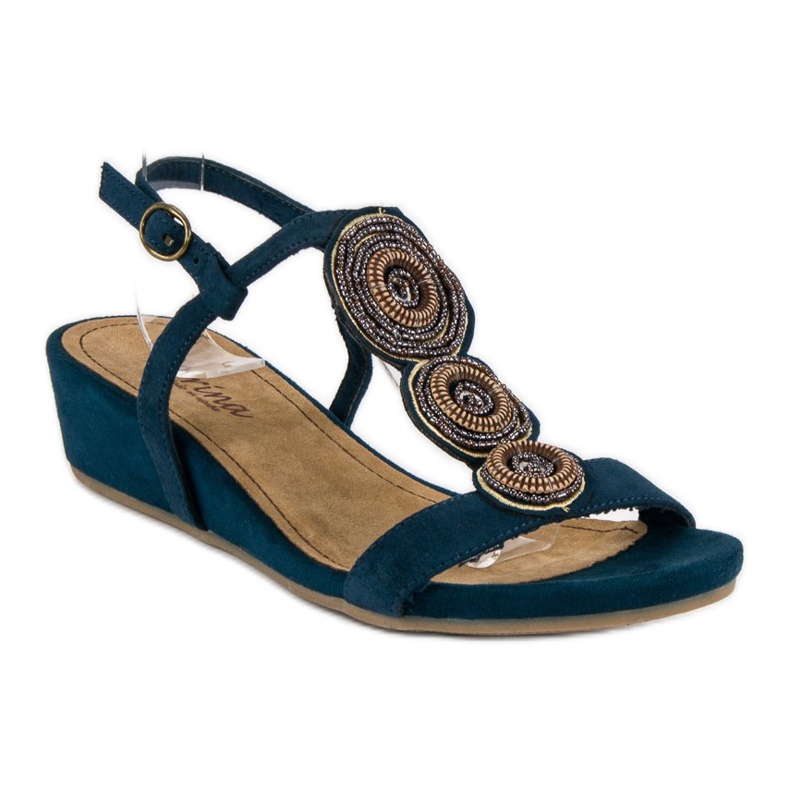 Corina Navy blue sandals on a low wedge heel 1 Corina Navy blue sandals on a low wedge heel 1