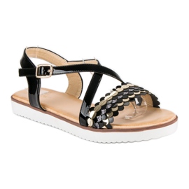 Patent vices sandals black yellow 1