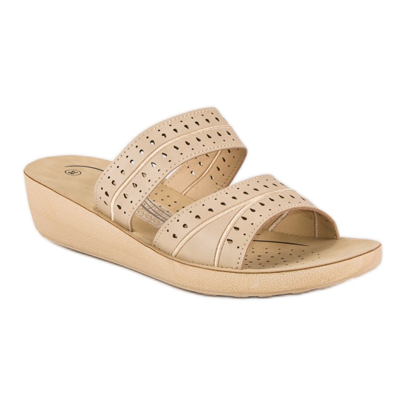 Beige wedge slippers 1