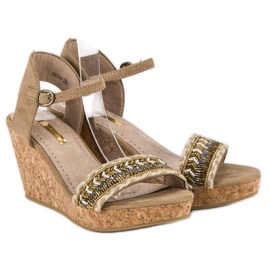 Corina Sandals on a cork wedge heel brown 1