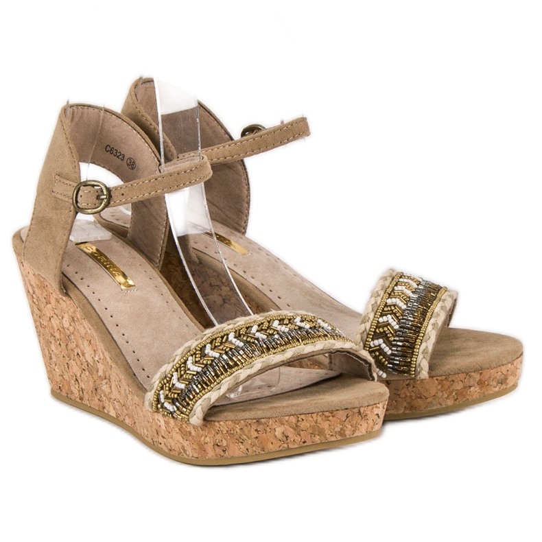Corina Sandals on a cork wedge heel brown 1