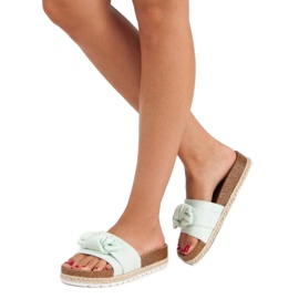 Mint slippers with a bow green 2
