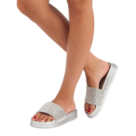 Silver slippers with crystals grey 2