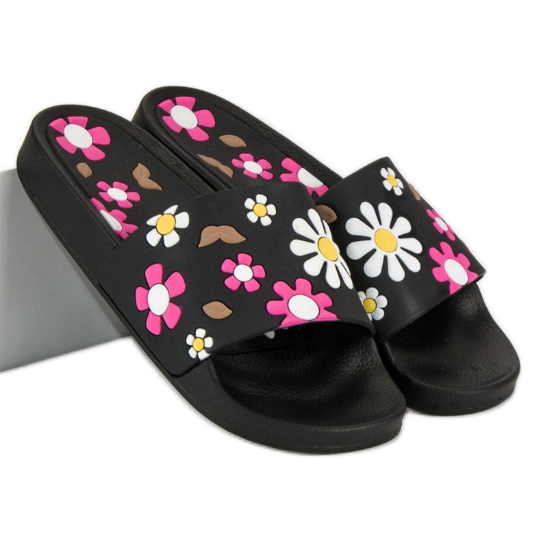 Flower slippers vices black 1