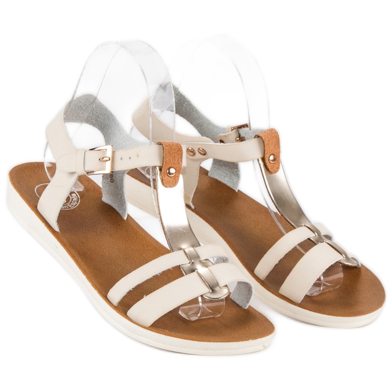 Sandals fastened with a buckle brown yellow 1