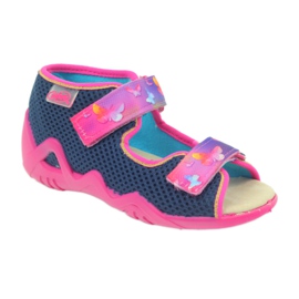 Befado sandals slippers, leather insole pink navy blue 1