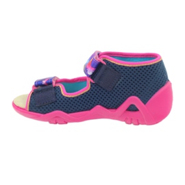 Befado sandals slippers, leather insole pink navy blue 2